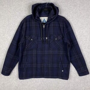 Deus Ex Machina Shirt Mens L Blue Plaid Wool Hooded Full Zip Jacket Flannel